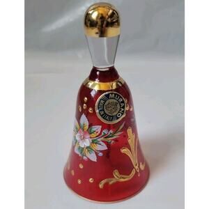 Ruby Bell Gold Gilt Italian Blown Glass Red Murano Italy Hand Painted 4-1/2"